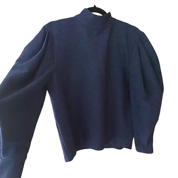 PatBo mock neck sweater sparkly lurex navy turtleneck knit top blouson sleeve M - Picture 5 of 10